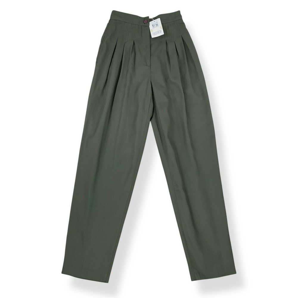Together Pants Women Size‎ 4 (ACTUAL 23x29) Green High Waisted Pleated Taper NWT